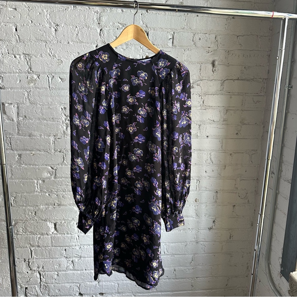 Ganni Floral Long Sleeve Mini Dress